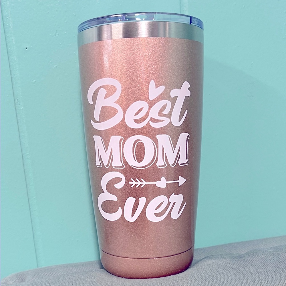 BNIB ROSE GOLD METALLIC “ BEST MOM EVER” “MOMMY” 20 oz. STAINLESS STEEL TUMBLER